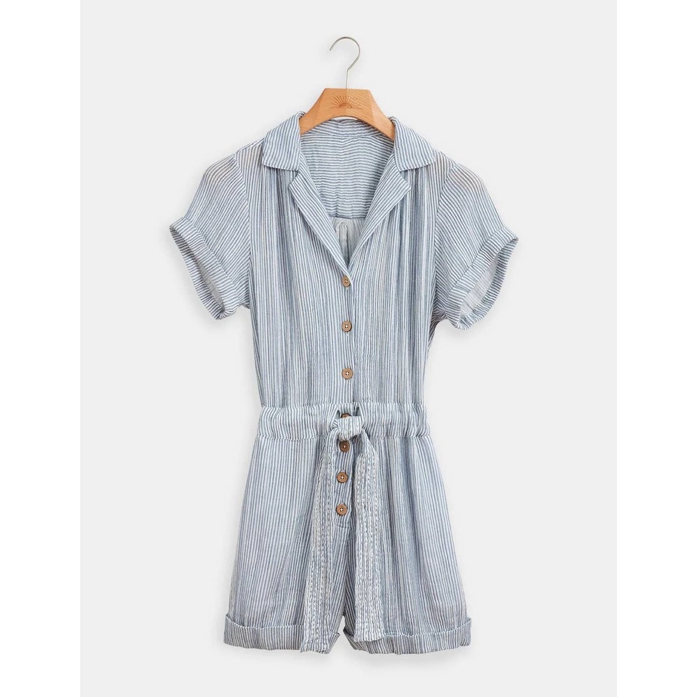 Faherty Izzy Romper Sailing Stripe Size XS Blue White Short Sleeve Gauzy Casual